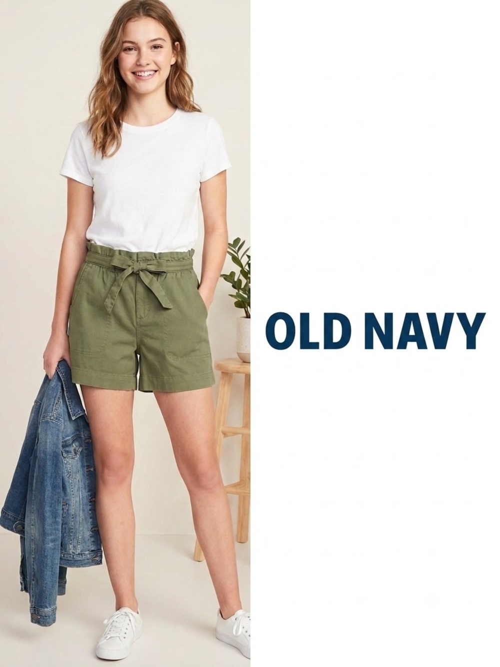 Old Navy Olive Tie-Waist Paperbag Shorts